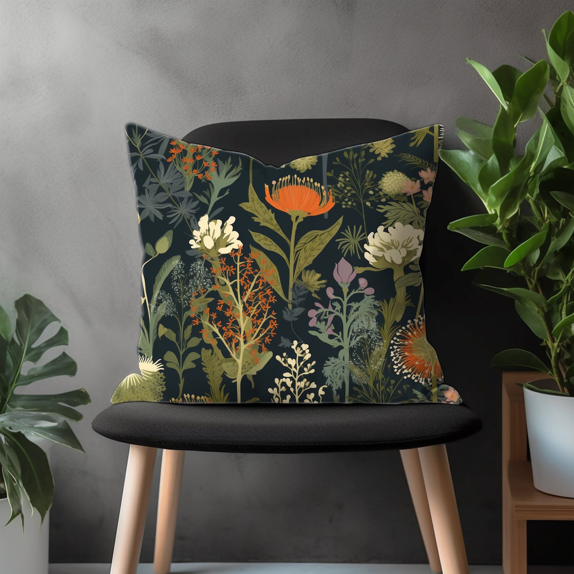 Black Floral Pillow Cover, Dark Flower Bedroom Throw Pillow Case, Farmhouse Euro Pillow Shams, Boho Living Room Couch Pillow Case