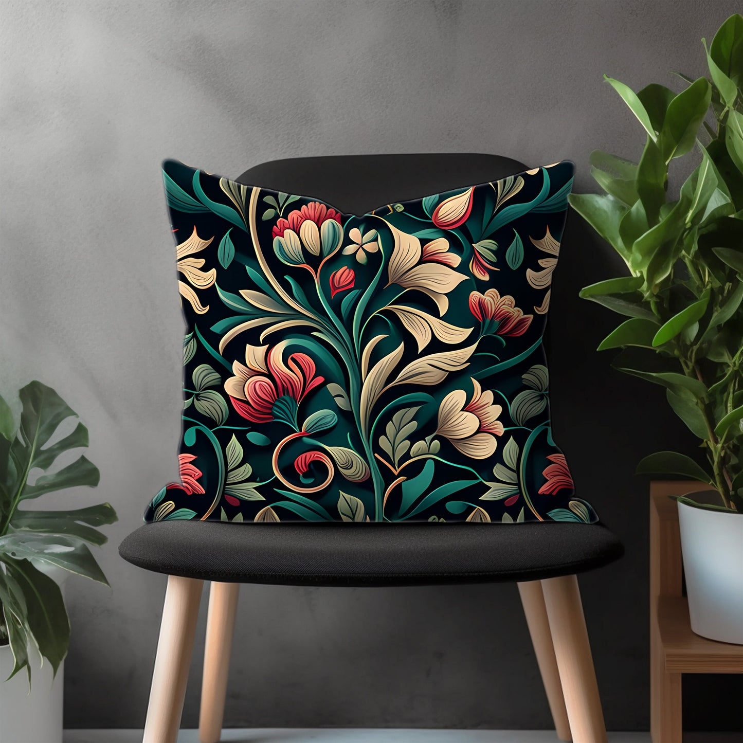 Black Floral Pillow Cover, Dark Flower Bedroom Throw Pillow Case, Farmhouse Euro Pillow Shams, Boho Living Room Couch Pillow Case