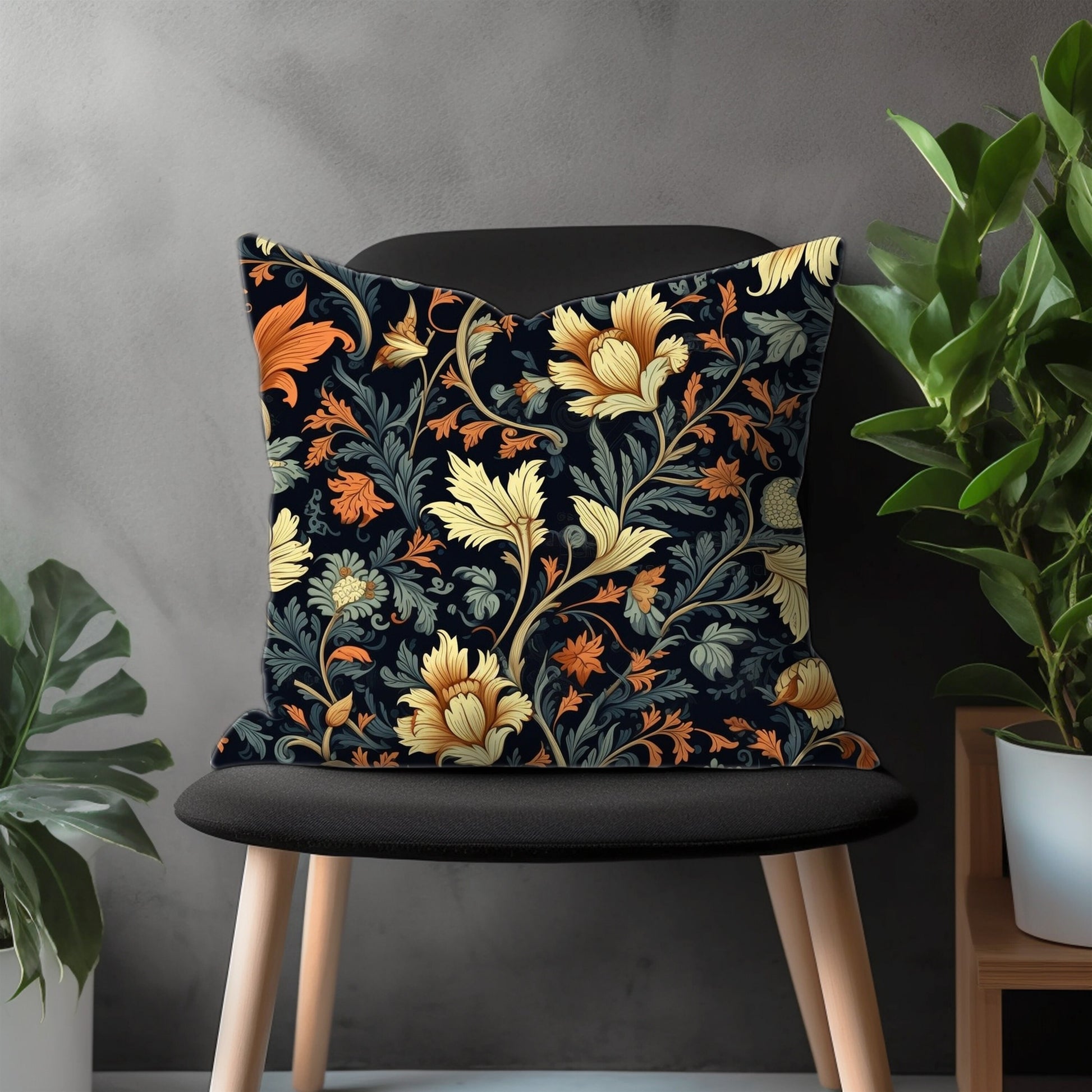 Black Floral Pillow Cover, Dark Flower Bedroom Throw Pillow Case, Farmhouse Euro Pillow Shams, Boho Living Room Couch Pillow Case