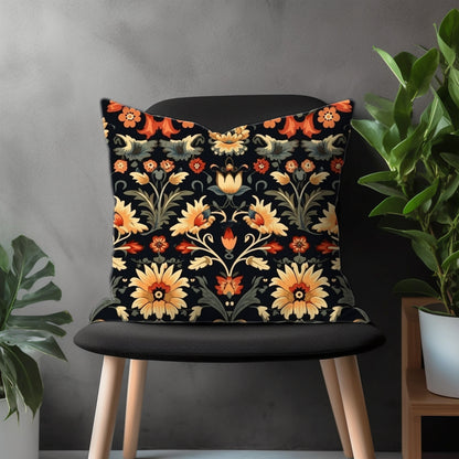 Black Floral Pillow Cover, Dark Flower Bedroom Throw Pillow Case, Farmhouse Euro Pillow Shams, Boho Living Room Couch Pillow Case