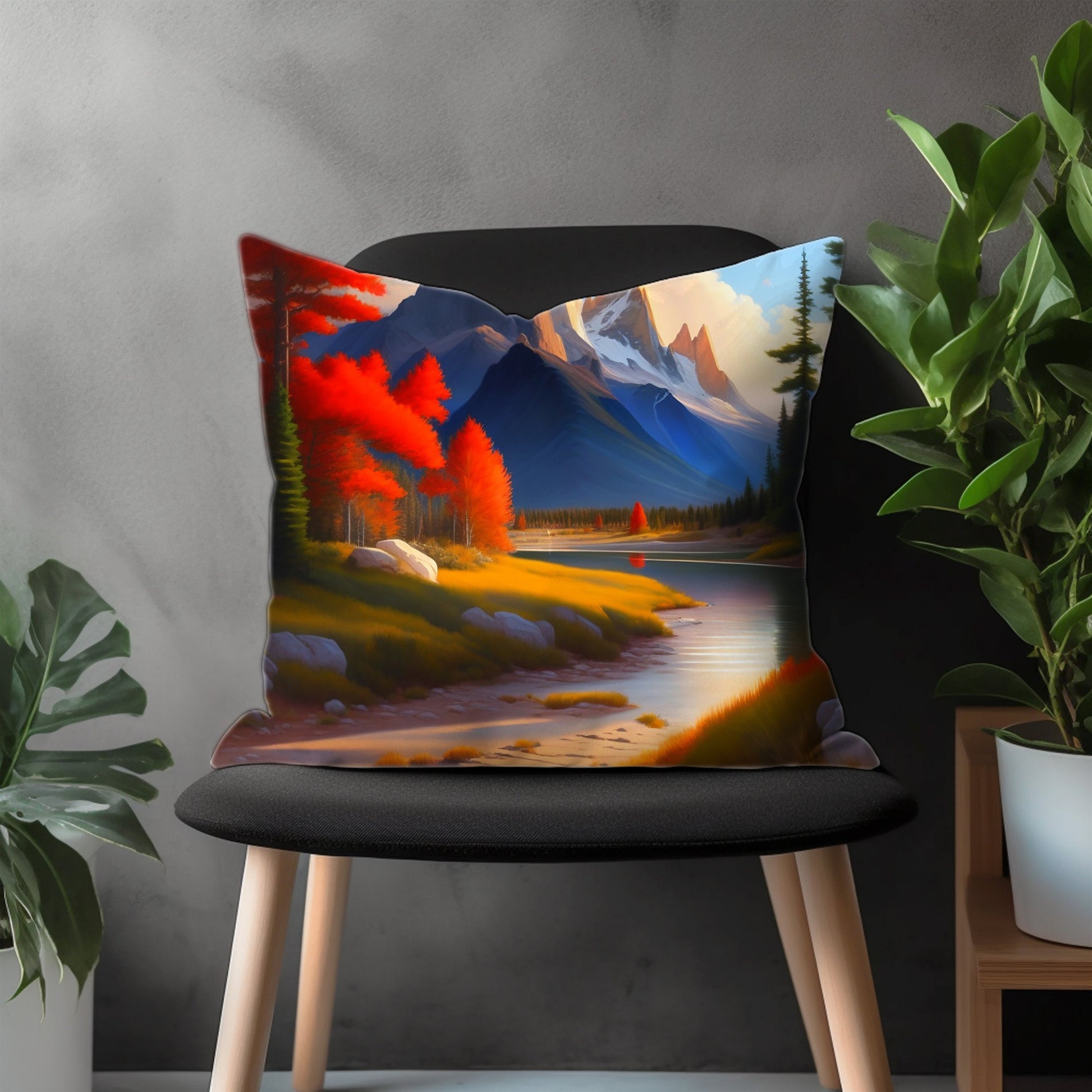 Landscape Pillow Cover, Mountain View Euro Pillow Shams, Countryside Boho Living Room Decor, Cityscape Abstract Bedroom Throw Pillow Case