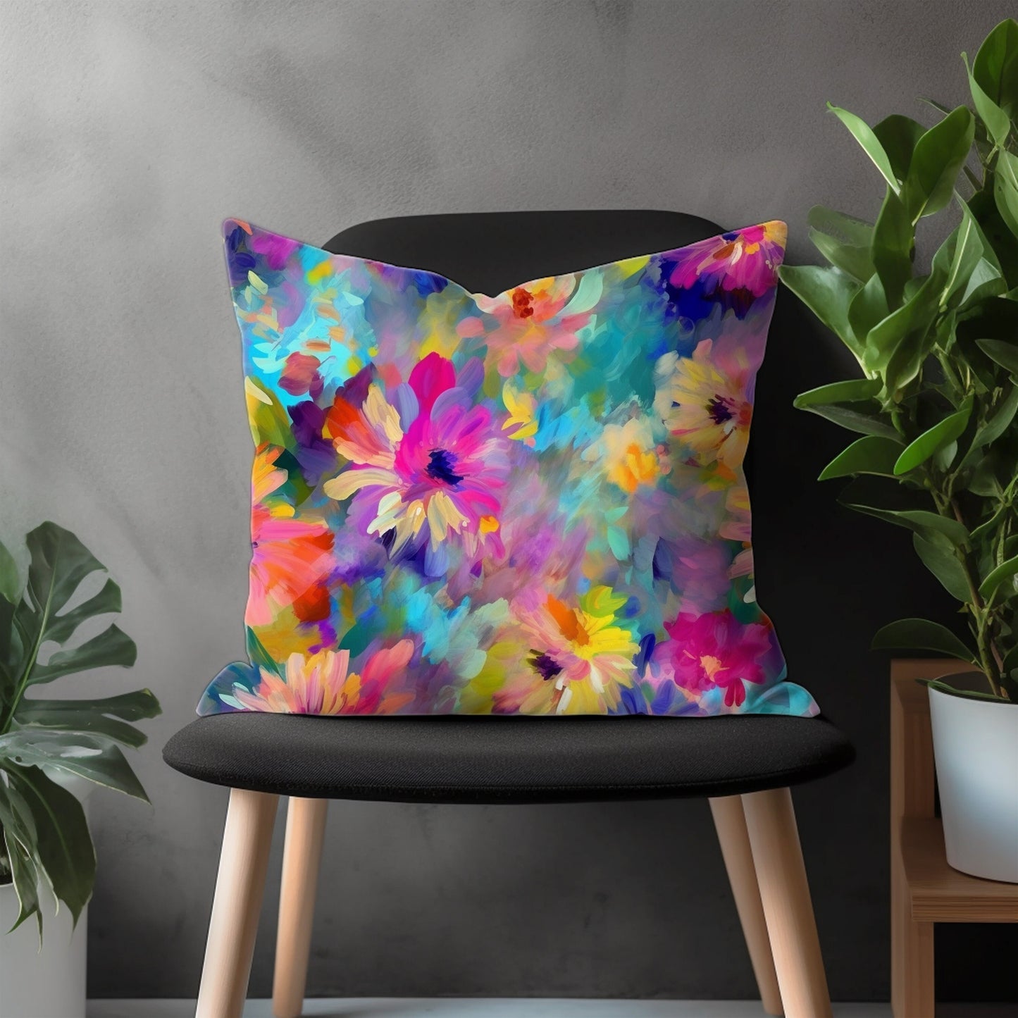 Abstract Colorful Floral Pillow Cover, Vivid Euro Pillow Shams, Bright Bedroom Throw Pillow Case, Modern Living Room Decoration