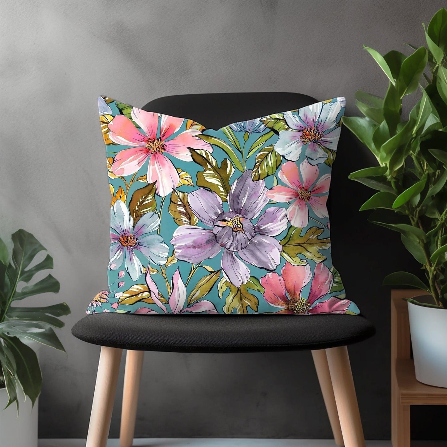 Abstract Colorful Floral Pillow Cover, Vivid Euro Pillow Shams, Bright Bedroom Throw Pillow Case, Modern Living Room Decoration