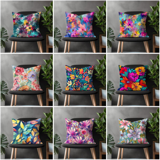 Abstract Colorful Floral Pillow Cover, Vivid Euro Pillow Shams, Bright Bedroom Throw Pillow Case, Modern Living Room Decoration