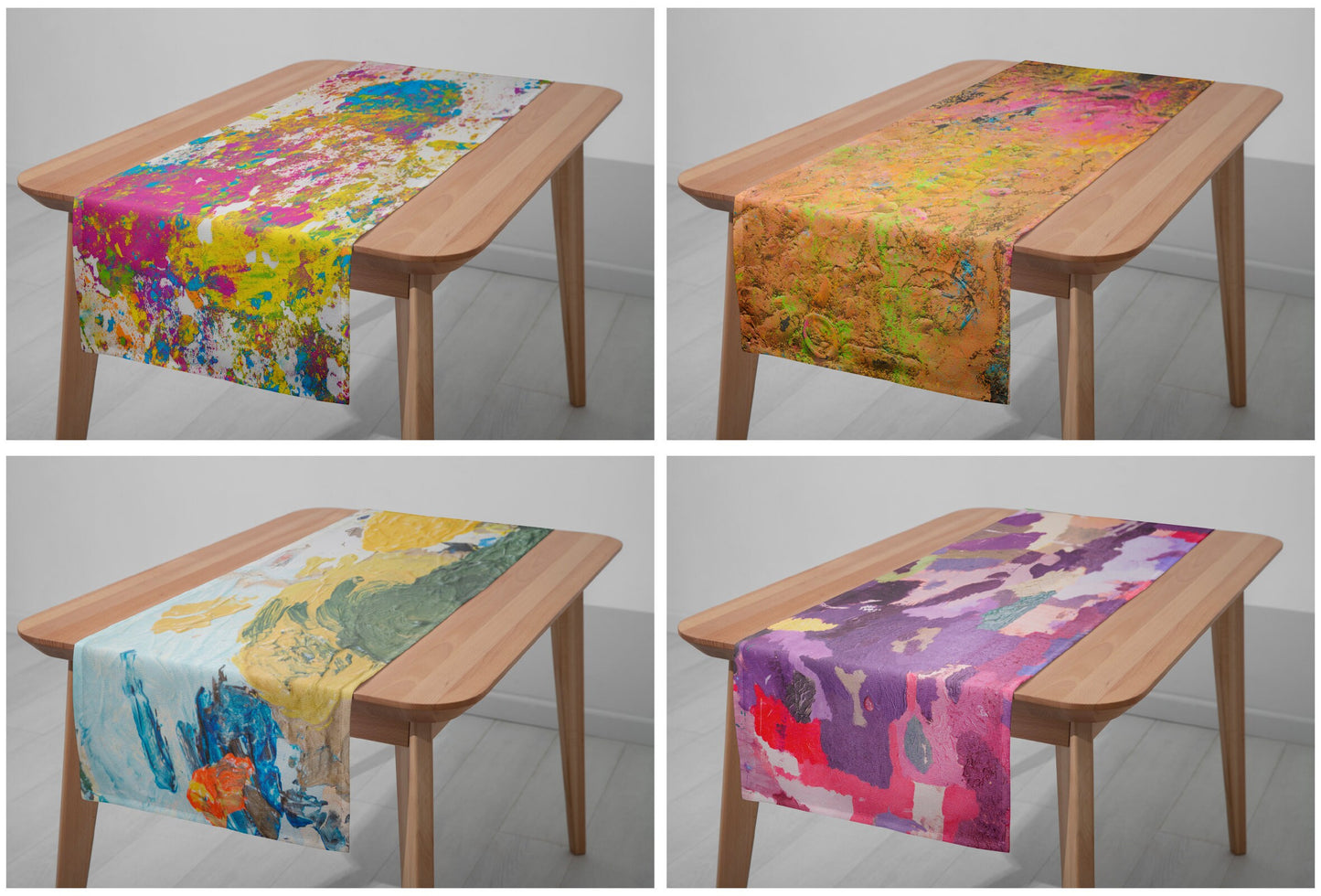 Colourful Paint Effect Table Runner, Abstract Dining Room Table Cloth, Modern Kitchen Table Decor, Multicolor Table Top