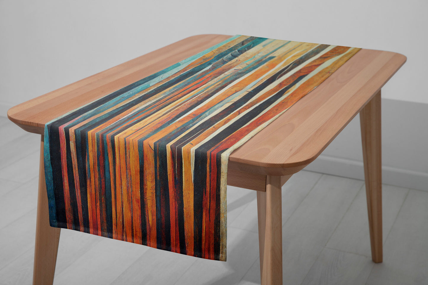 Abstract Colorful Table Runner, Modern Kitchen Table Top, Mid Century Modern Striped Dining Room Table Cloth, Any Size Available