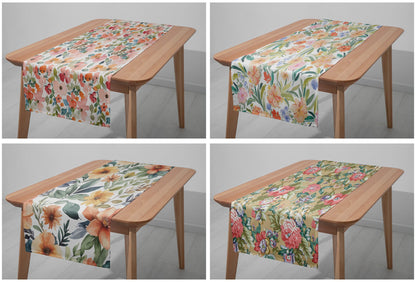 Spring Flower Table Runner, Floral Dining Room Table Top, Blossom Paint Effect Summer Kitchen Table Cloth, Leaves Table Cloth