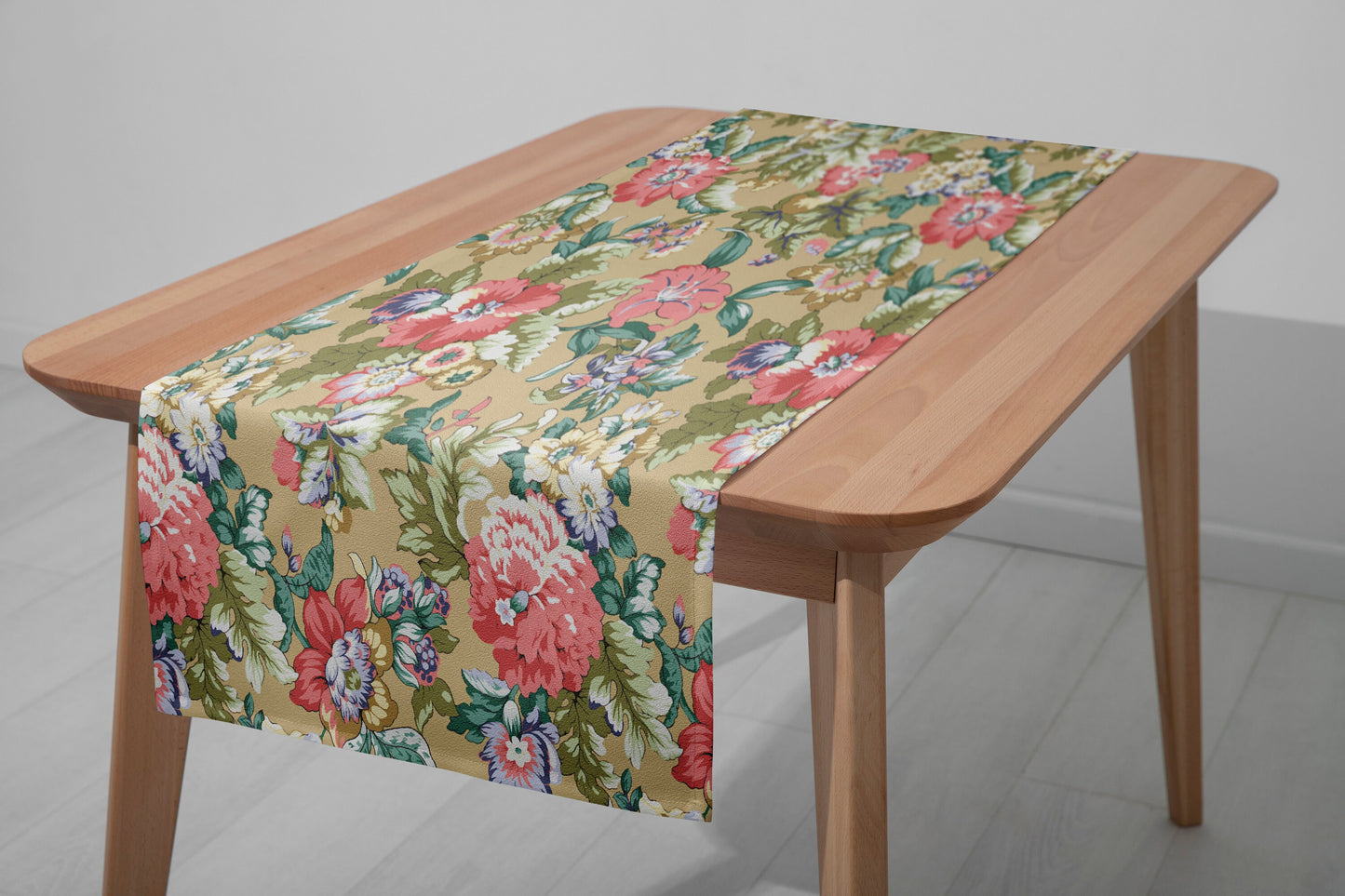 Spring Flower Table Runner, Floral Dining Room Table Top, Blossom Paint Effect Summer Kitchen Table Cloth, Leaves Table Cloth