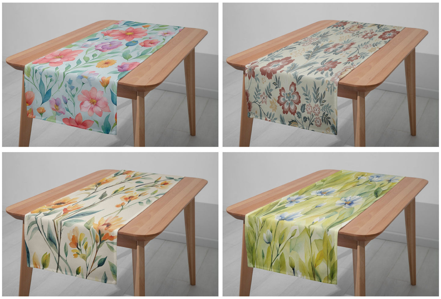 Blossom Floral Table Runner, Spring Flower Table Top, Summer Botanical Dining Room Table Textiles