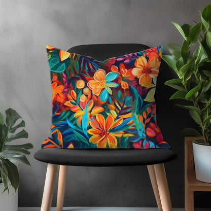 Colorful Leaves Flowers Pillow Cover, Tropical Blue Euro Pillow Sham, Autumn Living Room Decor, Floral Bedroom Throw Pillow Case