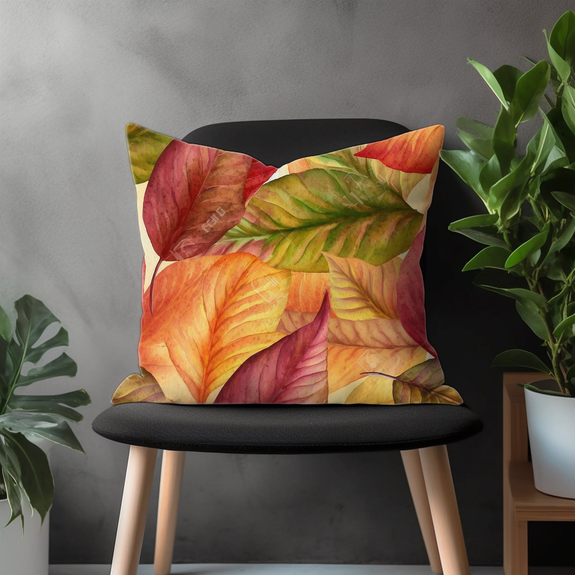 Colorful Leaves Flowers Pillow Cover, Tropical Blue Euro Pillow Sham, Autumn Living Room Decor, Floral Bedroom Throw Pillow Case