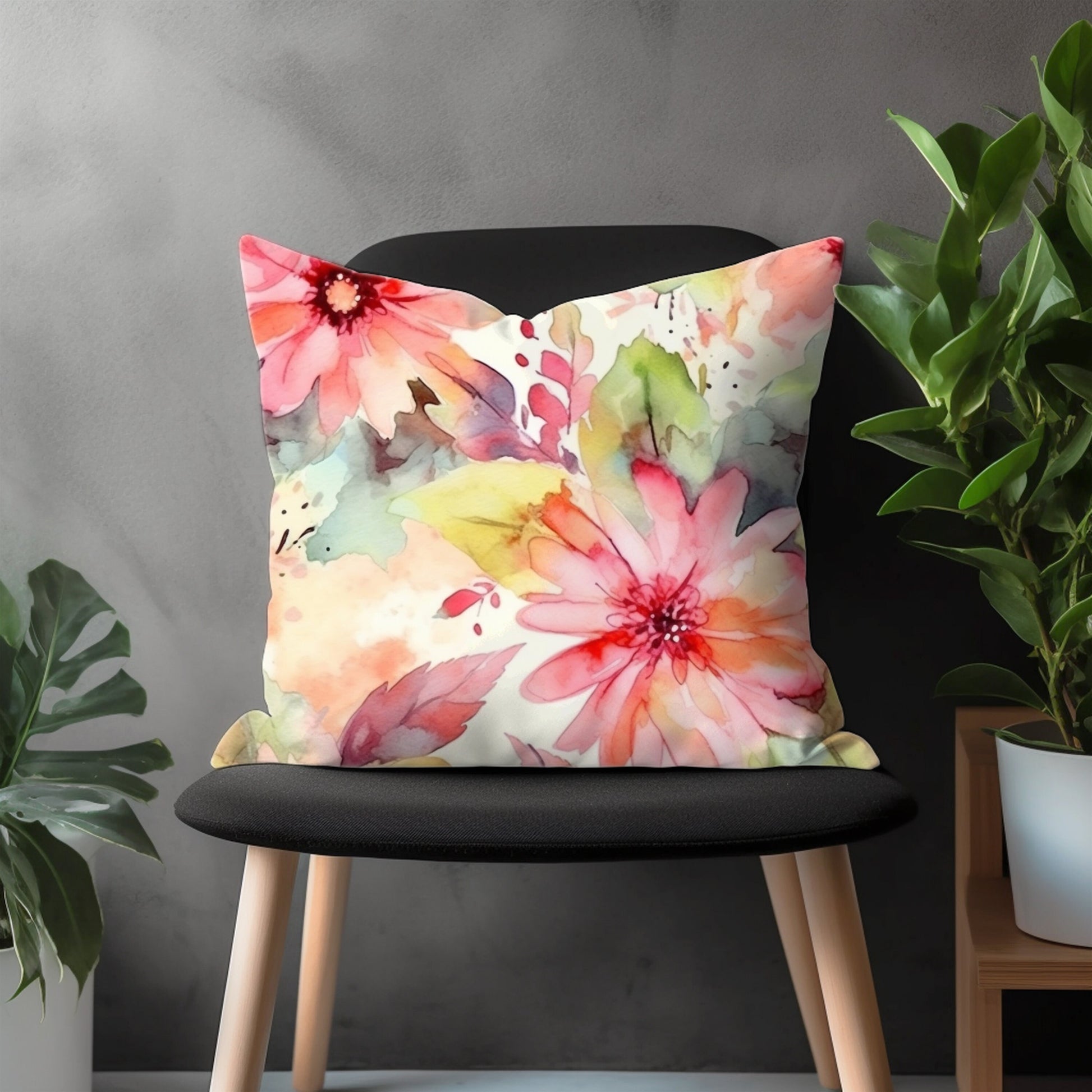 Colorful Leaves Flowers Pillow Cover, Tropical Blue Euro Pillow Sham, Autumn Living Room Decor, Floral Bedroom Throw Pillow Case