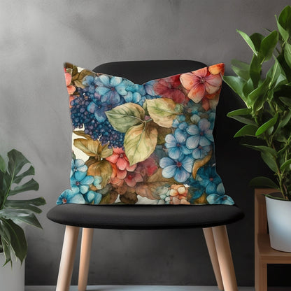 Colorful Leaves Flowers Pillow Cover, Tropical Blue Euro Pillow Sham, Autumn Living Room Decor, Floral Bedroom Throw Pillow Case