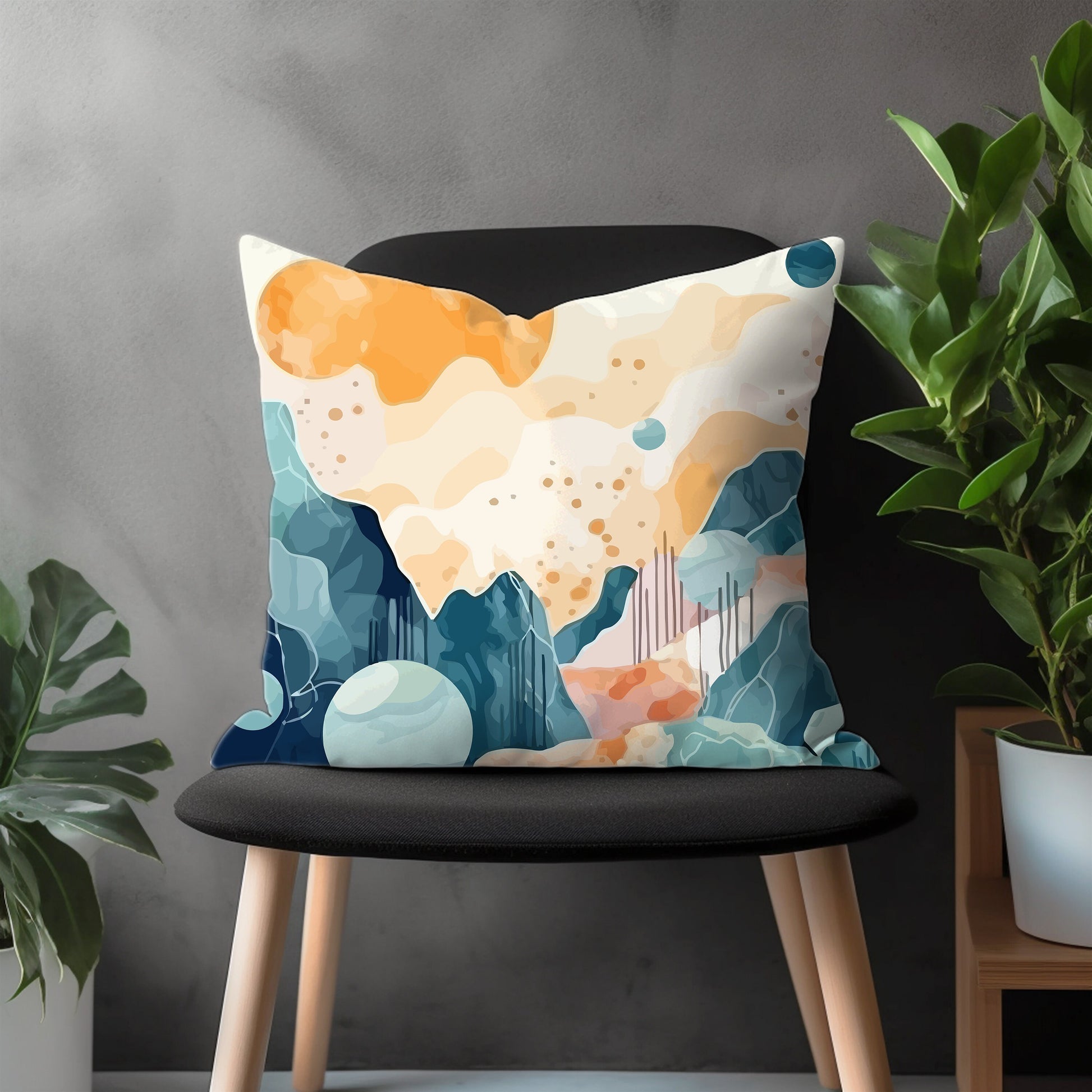 Abstract Modern Acrylic Print Pillow Cover, Green & Orange Euro Pillow Sham, Sun Painting With Abstract Background Pillow Cover