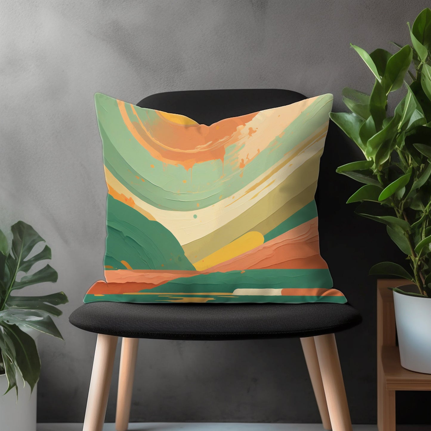 Abstract Modern Acrylic Print Pillow Cover, Green & Orange Euro Pillow Sham, Sun Painting With Abstract Background Pillow Cover