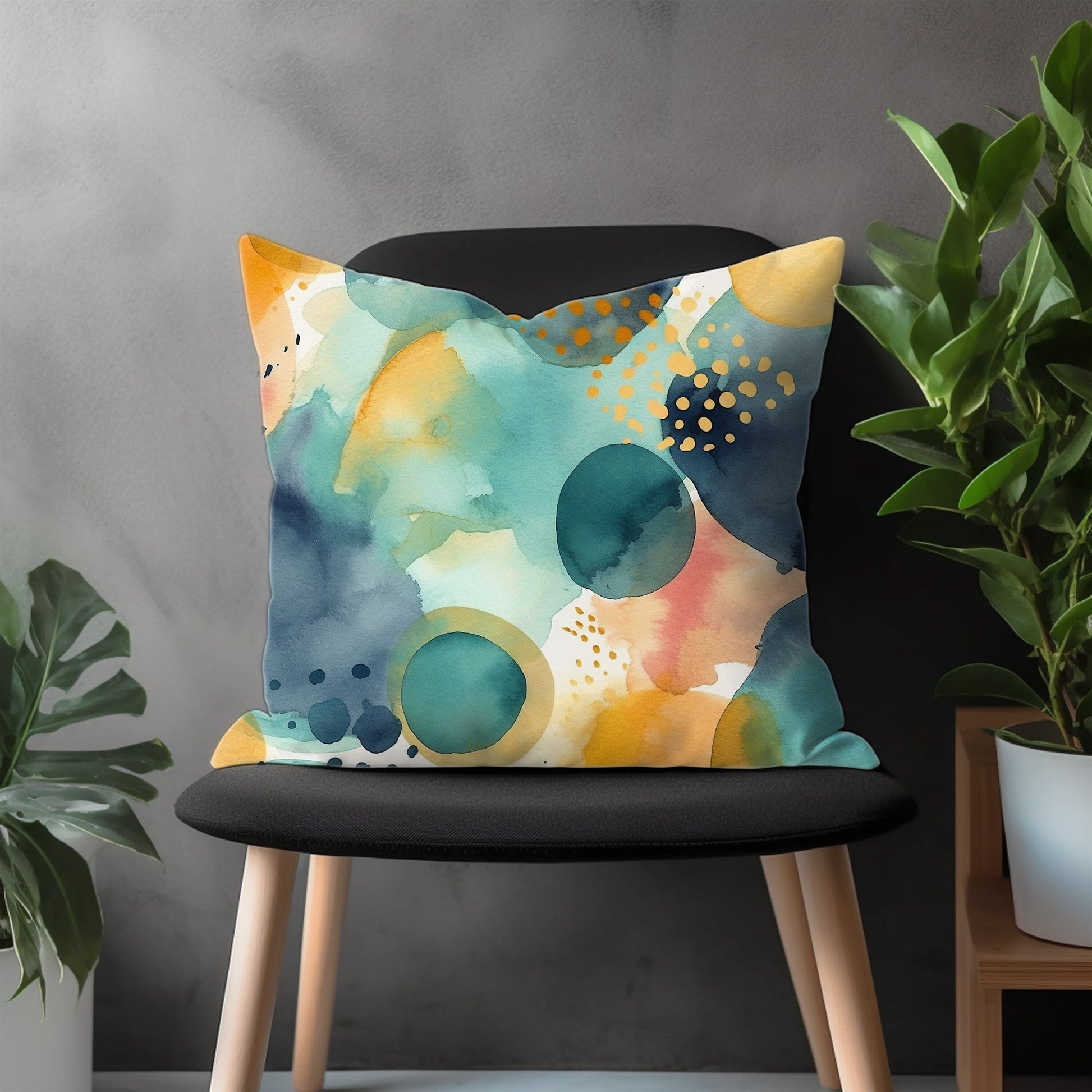 Abstract Modern Acrylic Print Pillow Cover, Green & Orange Euro Pillow Sham, Sun Painting With Abstract Background Pillow Cover