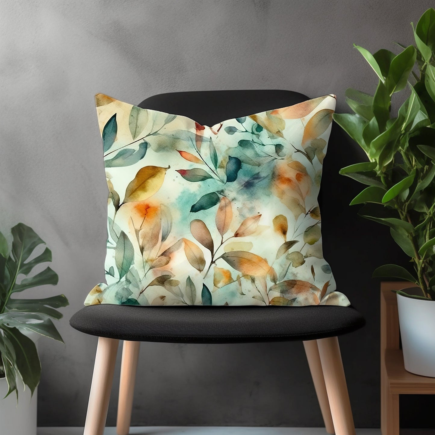 Boho Leaves Throw Pillow Cover, Green Leaf Euro Sham Pillow Case, Spring Floral Bedroom Decor, Decorative Green Living Room Pillow Case