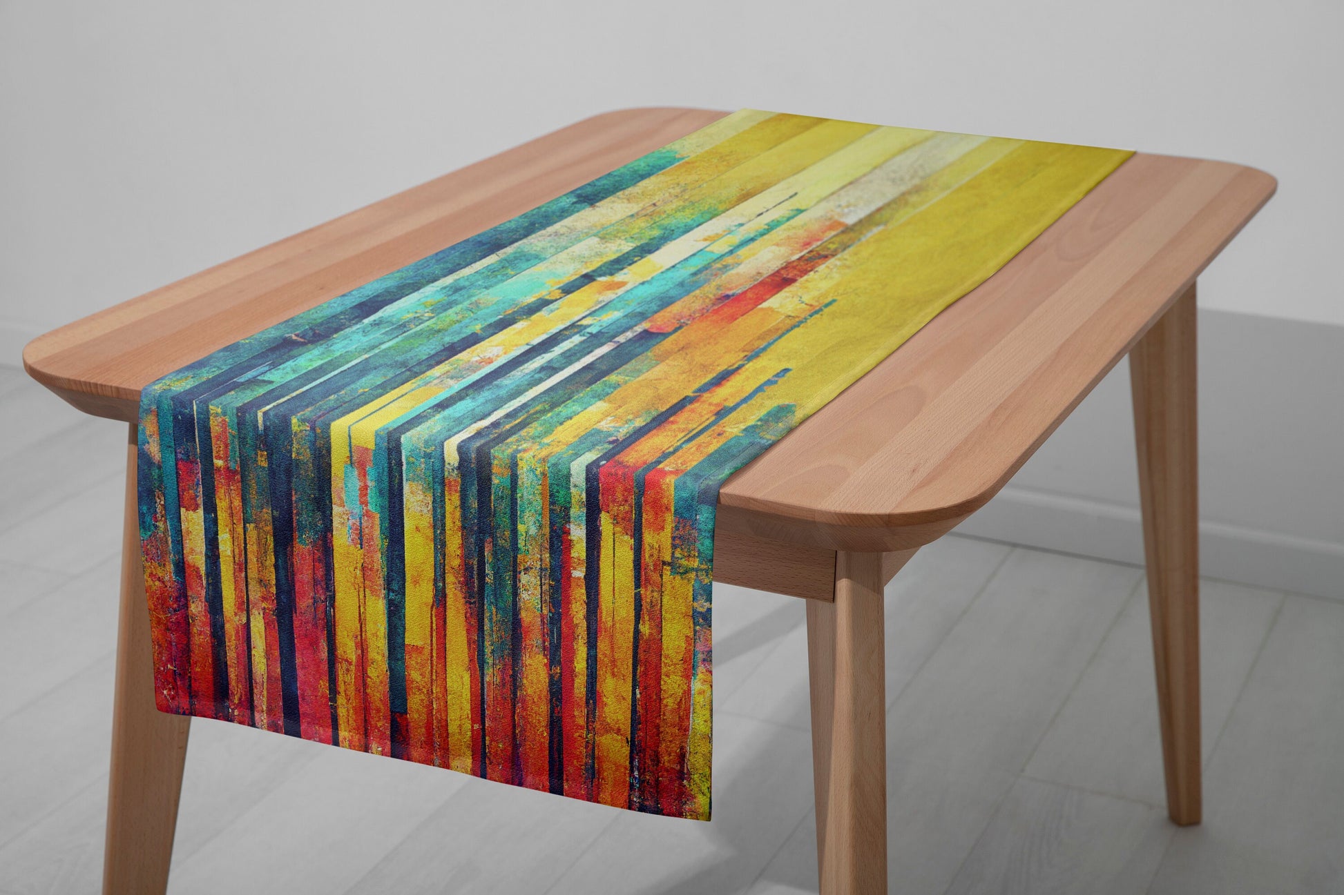 Abstract Colorful Table Runner, Modern Kitchen Table Top, Mid Century Modern Striped Dining Room Table Cloth, Any Size Available