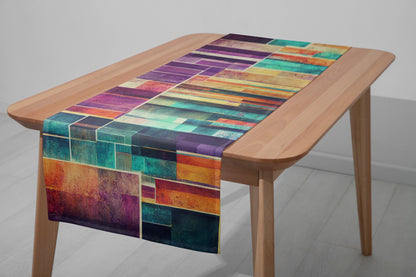 Abstract Colorful Table Runner, Modern Kitchen Table Top, Mid Century Modern Striped Dining Room Table Cloth, Any Size Available