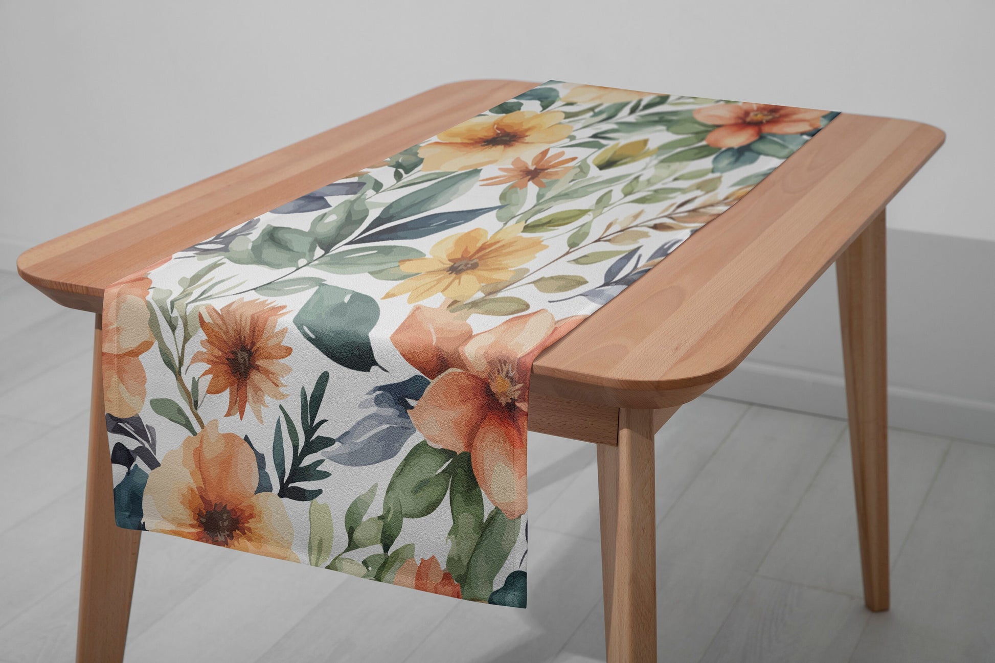 Spring Flower Table Runner, Floral Dining Room Table Top, Blossom Paint Effect Summer Kitchen Table Cloth, Leaves Table Cloth