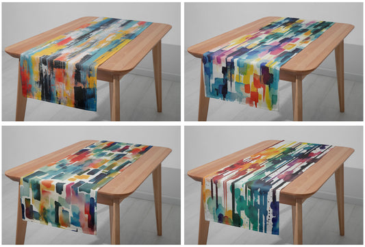 Retro Abstract Table Runner, Paint Splash Table Cloth, Colorful Dining Table Textiles, Boho Kitchen Table Top, Any Size Runner