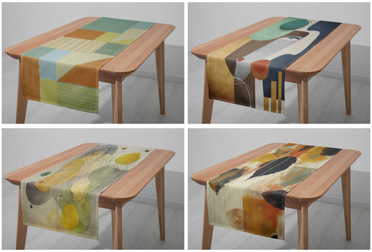 Mid Century Modern Table Runner, Abstract Face Table Cloth, Boho Kitchen Table Top, Colorful Dining Room Table Textiles