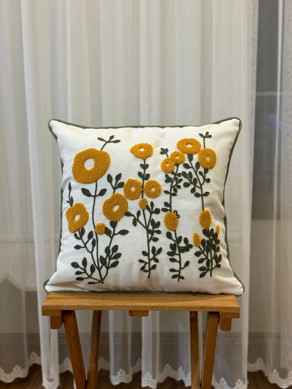 Punch Needle Embroidery Pillow Cover, Floral Throw Euro Pillow Sham, Summer Flower Living Room Decoration, 17x17 / 12x20 Inches Pillow Case