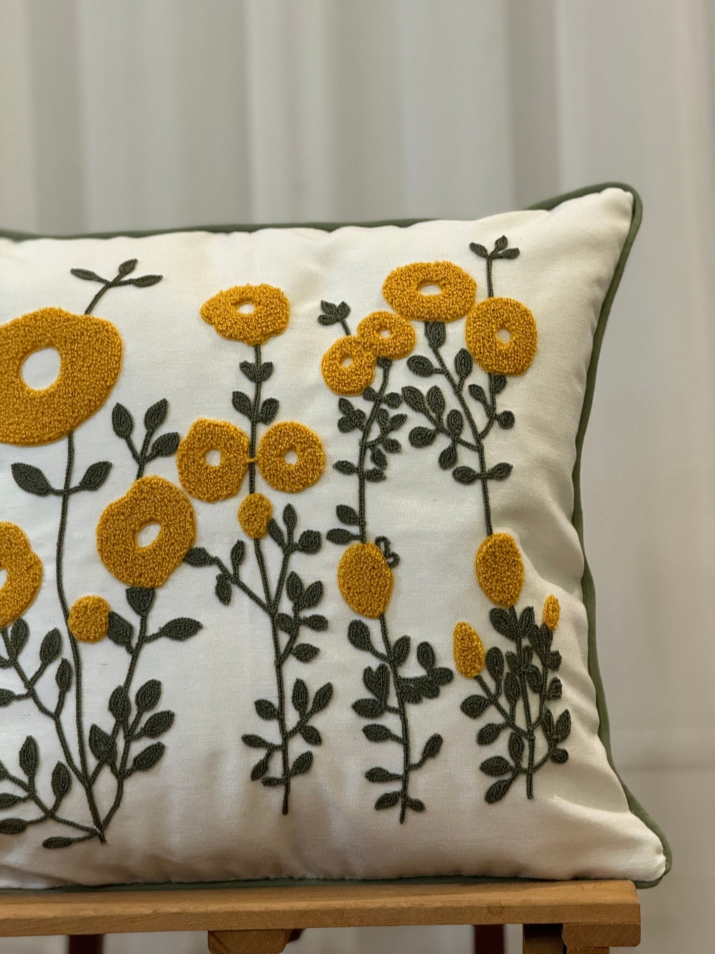 Punch Needle Embroidery Pillow Cover, Floral Throw Euro Pillow Sham, Summer Flower Living Room Decoration, 17x17 / 12x20 Inches Pillow Case