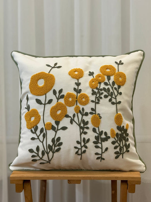 Punch Needle Embroidery Pillow Cover, Floral Throw Euro Pillow Sham, Summer Flower Living Room Decoration, 17x17 / 12x20 Inches Pillow Case