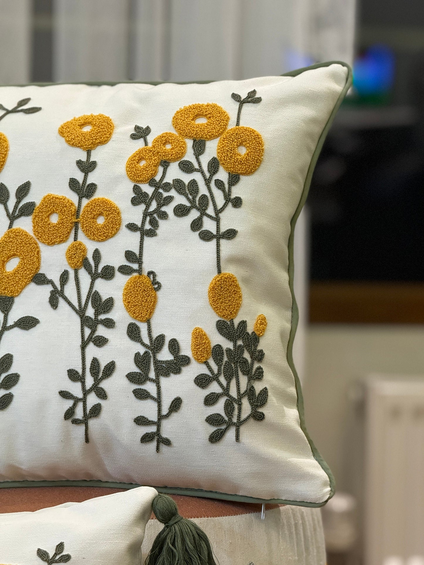 Punch Needle Embroidery Pillow Cover, Floral Throw Euro Pillow Sham, Summer Flower Living Room Decoration, 17x17 / 12x20 Inches Pillow Case