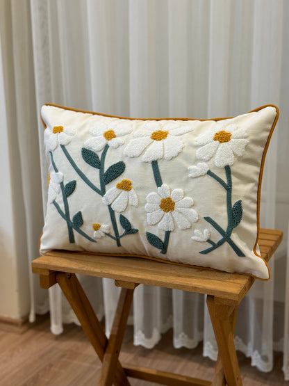 Daisy Punch Pillow Cover, Tufted Embroidery Throw Pillow Case, Floral Living Room Decoration, Boho Bedroom Euro Pillow Sham