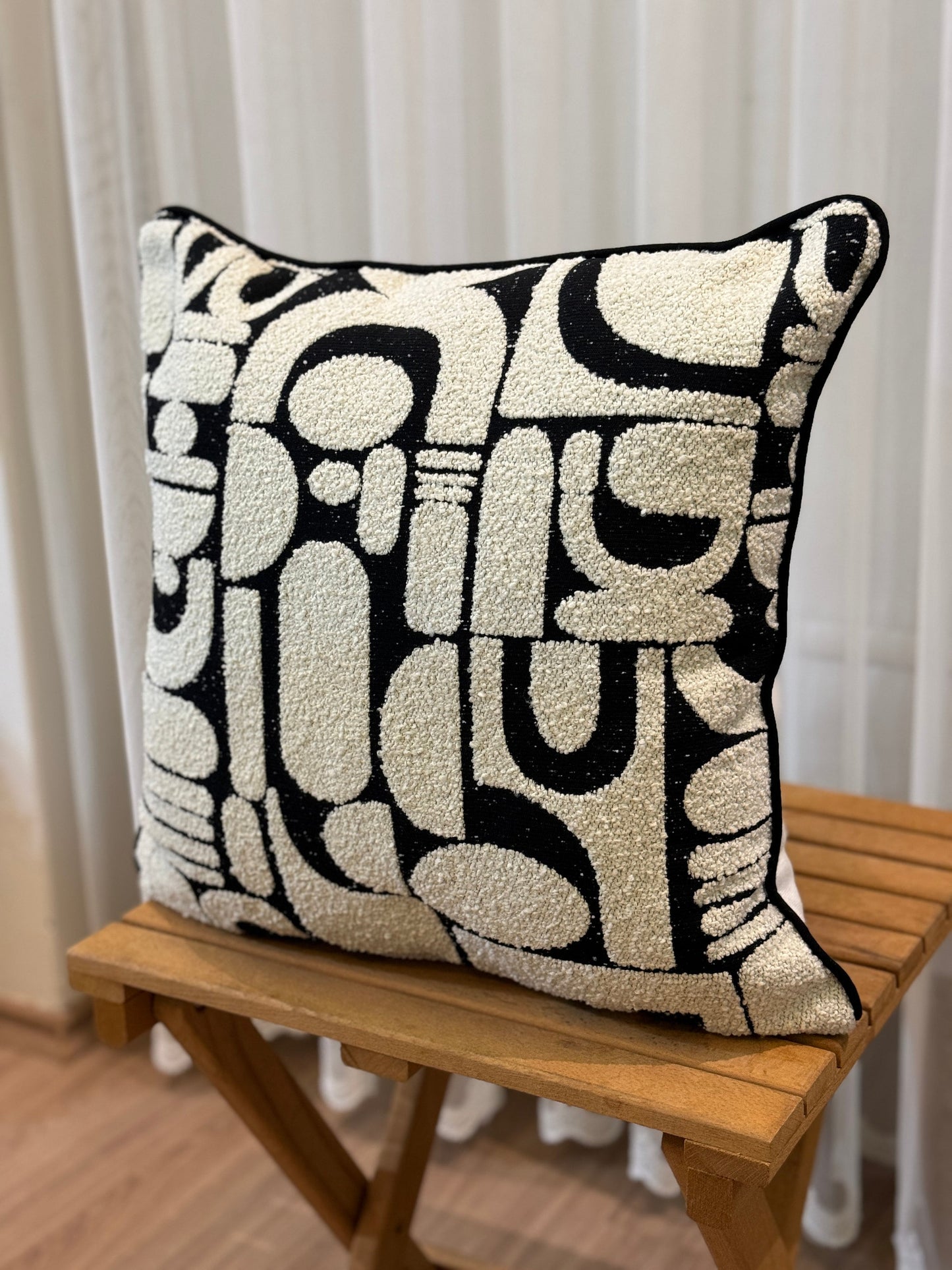 Black&White Boucle Pillow Cover, Retro Euro Pillow Sham, Modern Bedroom Throw Pillow Case, Abstract Woven Heavy Couch Pillow Cover