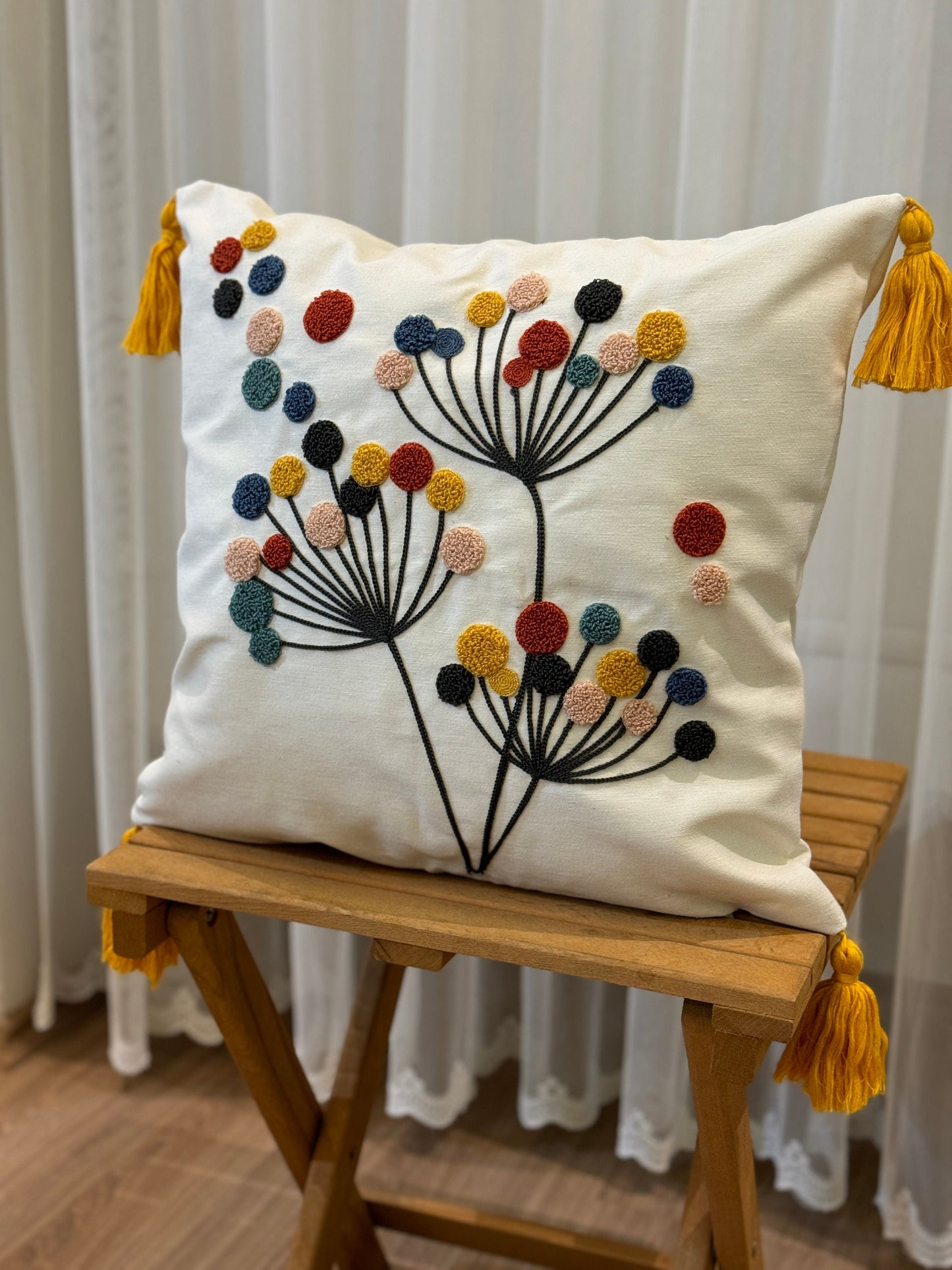 Flower Punch Embroidery Pillow Cover, Modern Tufted Euro Pillow Sham, Colorful Floral Bedroom Throw Pillow Case, Boho Living Room Decor