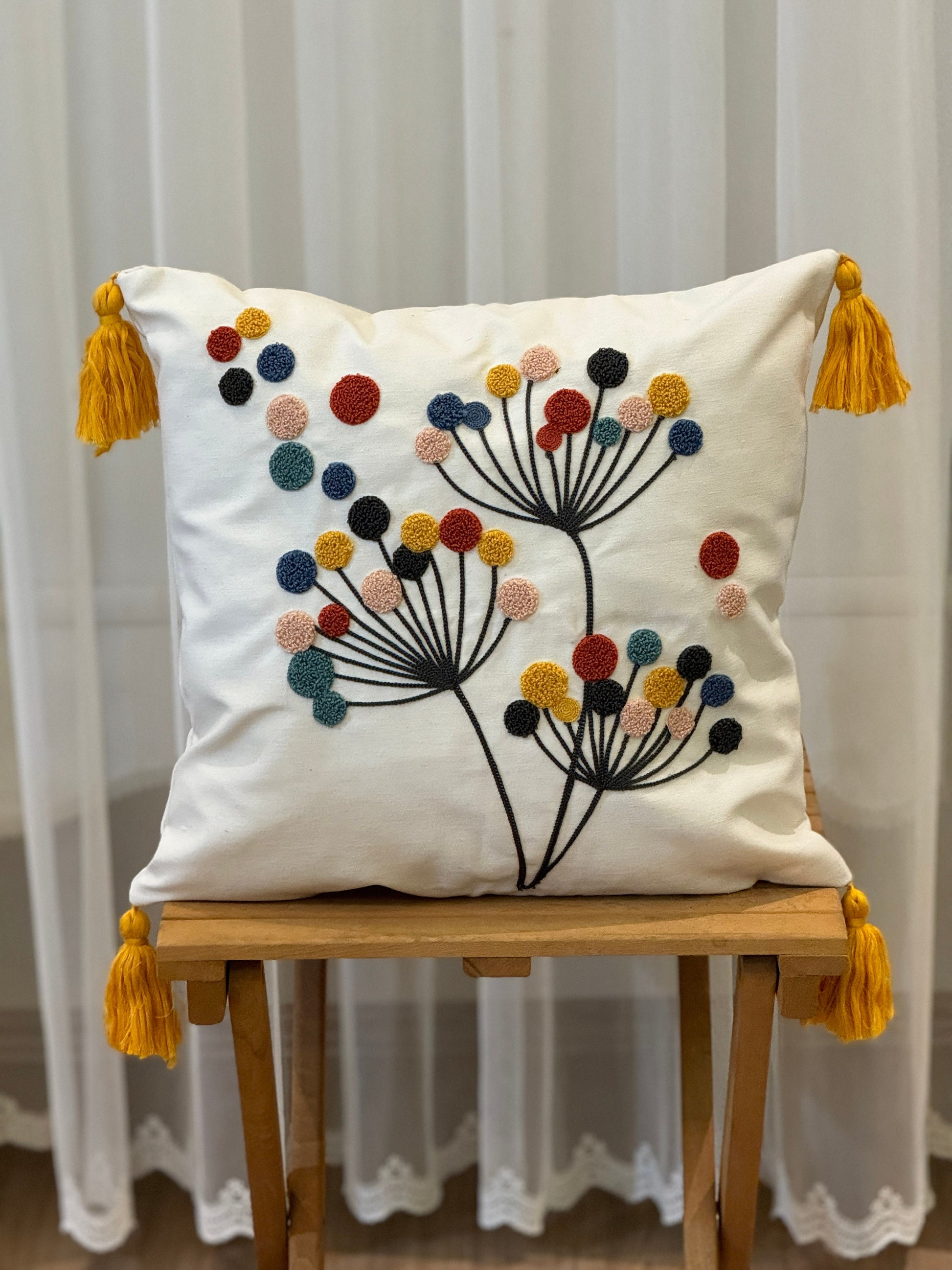 Flower Punch Embroidery Pillow Cover, Modern Tufted Euro Pillow Sham, Colorful Floral Bedroom Throw Pillow Case, Boho Living Room Decor