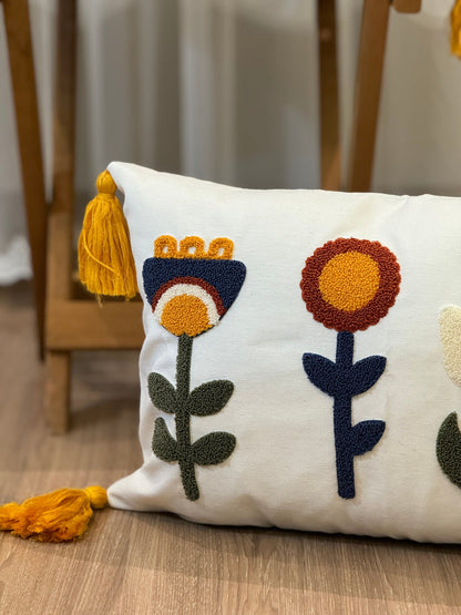 Floral Punch Pillow Cover, Embroidered Bedroom Euro Pillow Sham, Daisy Needle Punch Living Room Decoration, Spring Flower Home Decor