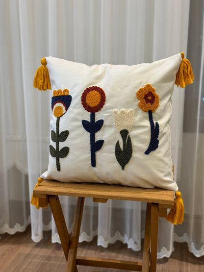 Floral Punch Pillow Cover, Embroidered Bedroom Euro Pillow Sham, Daisy Needle Punch Living Room Decoration, Spring Flower Home Decor