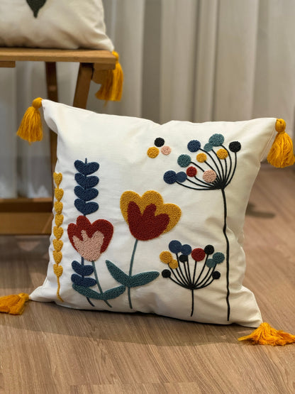 Punch Needle Flower Pillow Cover, Floral Embroidered Throw Pillow Case, Modern Tufted Living Room Decoration, 17x17 Inches Size