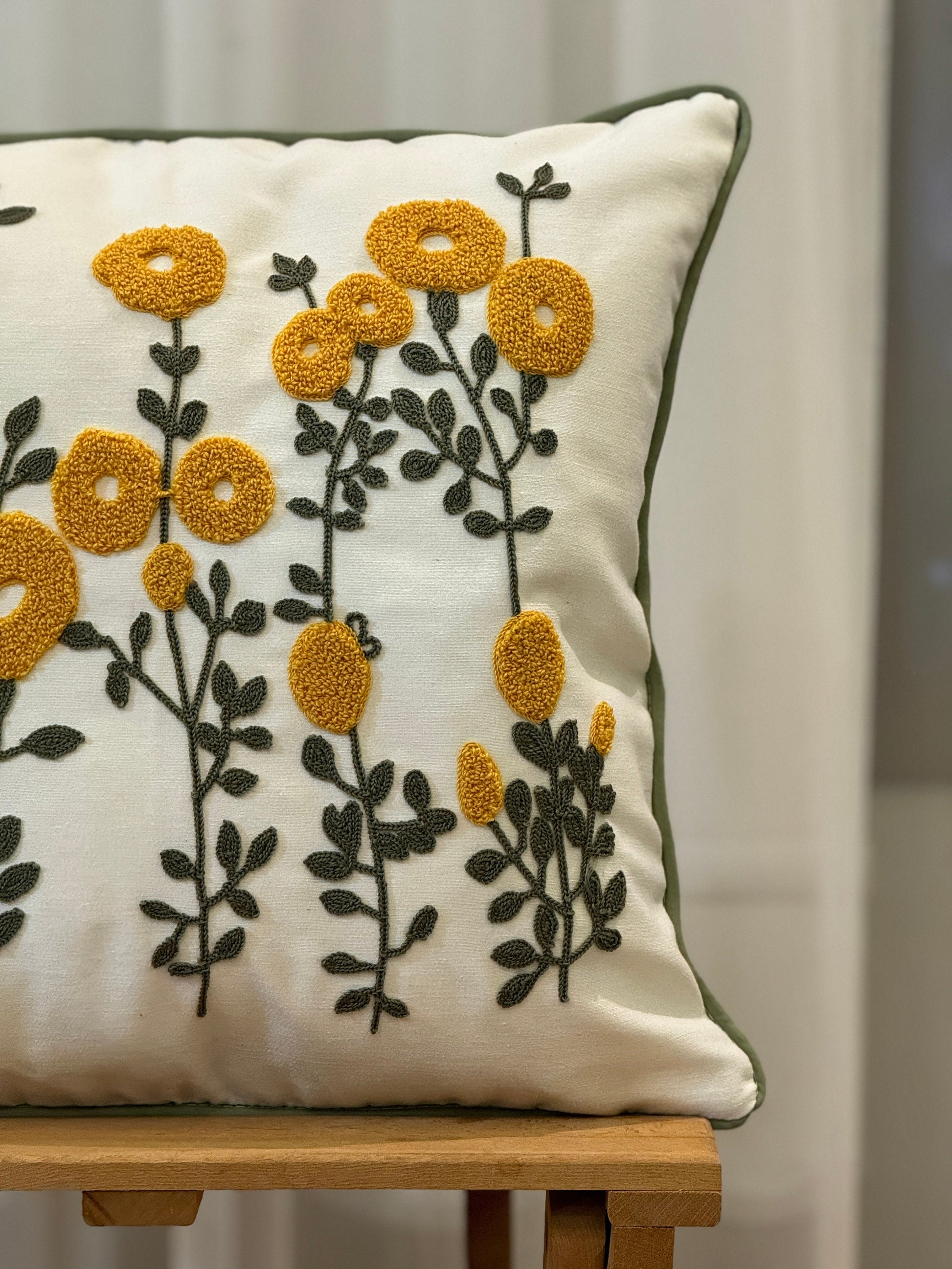 Punch Needle Embroidery Pillow Cover, Floral Throw Euro Pillow Sham, Summer Flower Living Room Decoration, 17x17 / 12x20 Inches Pillow Case