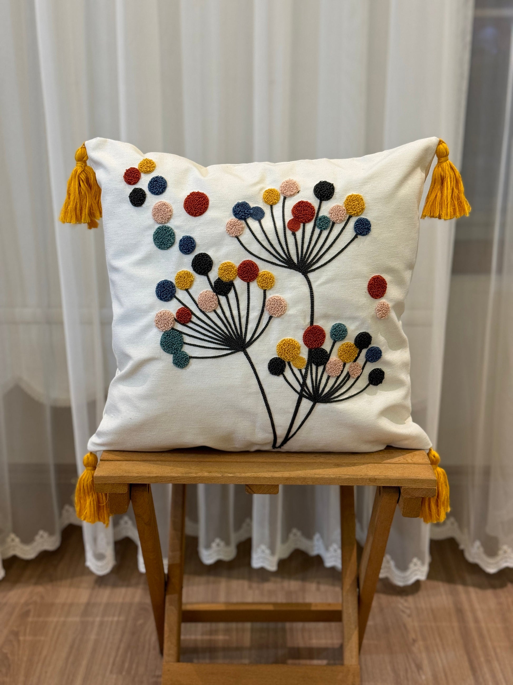 Flower Punch Embroidery Pillow Cover, Modern Tufted Euro Pillow Sham, Colorful Floral Bedroom Throw Pillow Case, Boho Living Room Decor