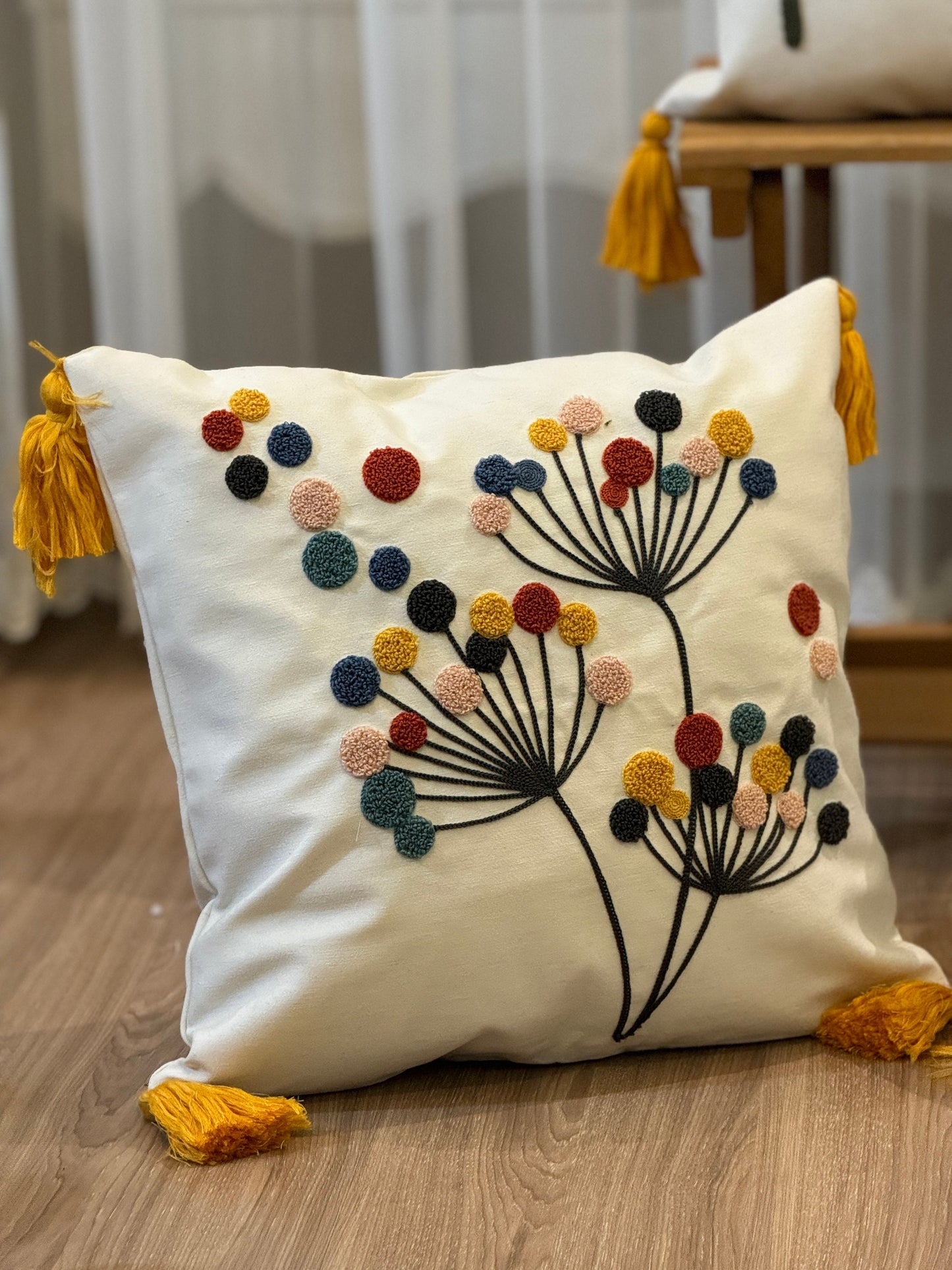 Flower Punch Embroidery Pillow Cover, Modern Tufted Euro Pillow Sham, Colorful Floral Bedroom Throw Pillow Case, Boho Living Room Decor