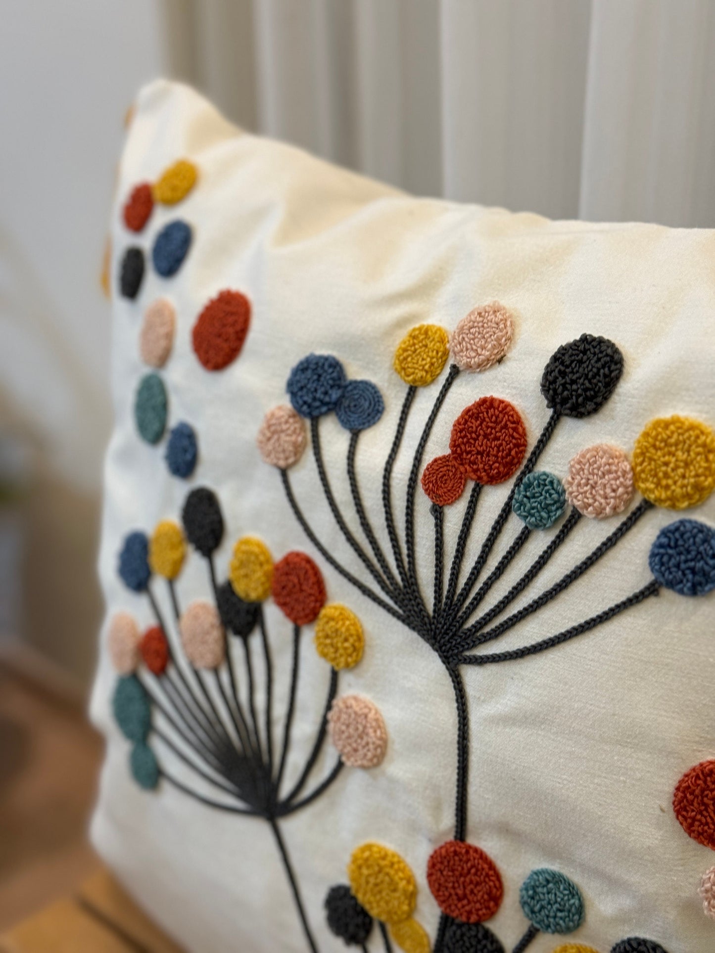 Flower Punch Embroidery Pillow Cover, Modern Tufted Euro Pillow Sham, Colorful Floral Bedroom Throw Pillow Case, Boho Living Room Decor