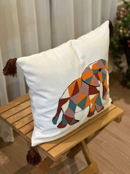 Elephant Punch Pillow Cover, Safari Embroidered Bedroom Throw Pillow Case, Colorful Animal Couch Living Room Decoration