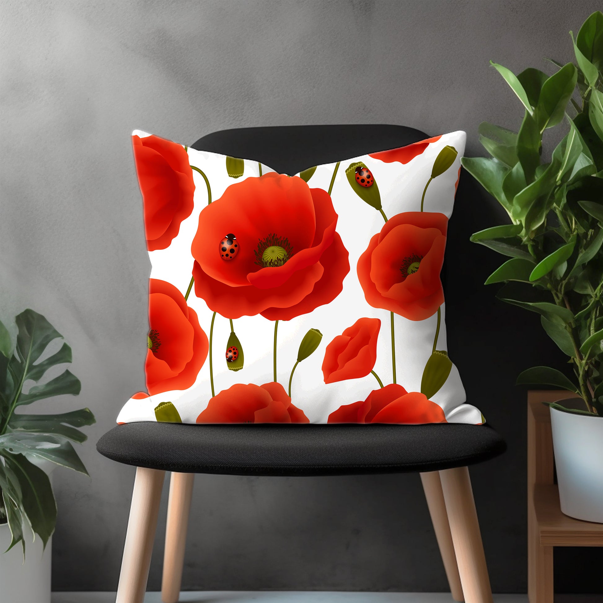 Red Poppy Wildflower Pillow Cover, Botanical Illustration Euro Sham Pillow Case, Garden Plant Bedroom Throw Pillow Case