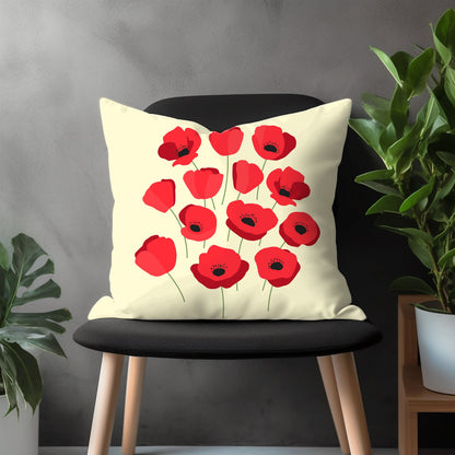 Red Poppy Wildflower Pillow Cover, Botanical Illustration Euro Sham Pillow Case, Garden Plant Bedroom Throw Pillow Case