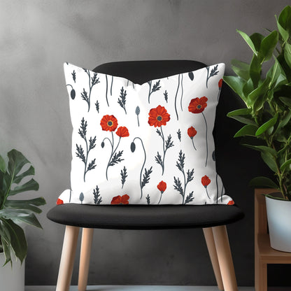 Red Poppy Wildflower Pillow Cover, Botanical Illustration Euro Sham Pillow Case, Garden Plant Bedroom Throw Pillow Case