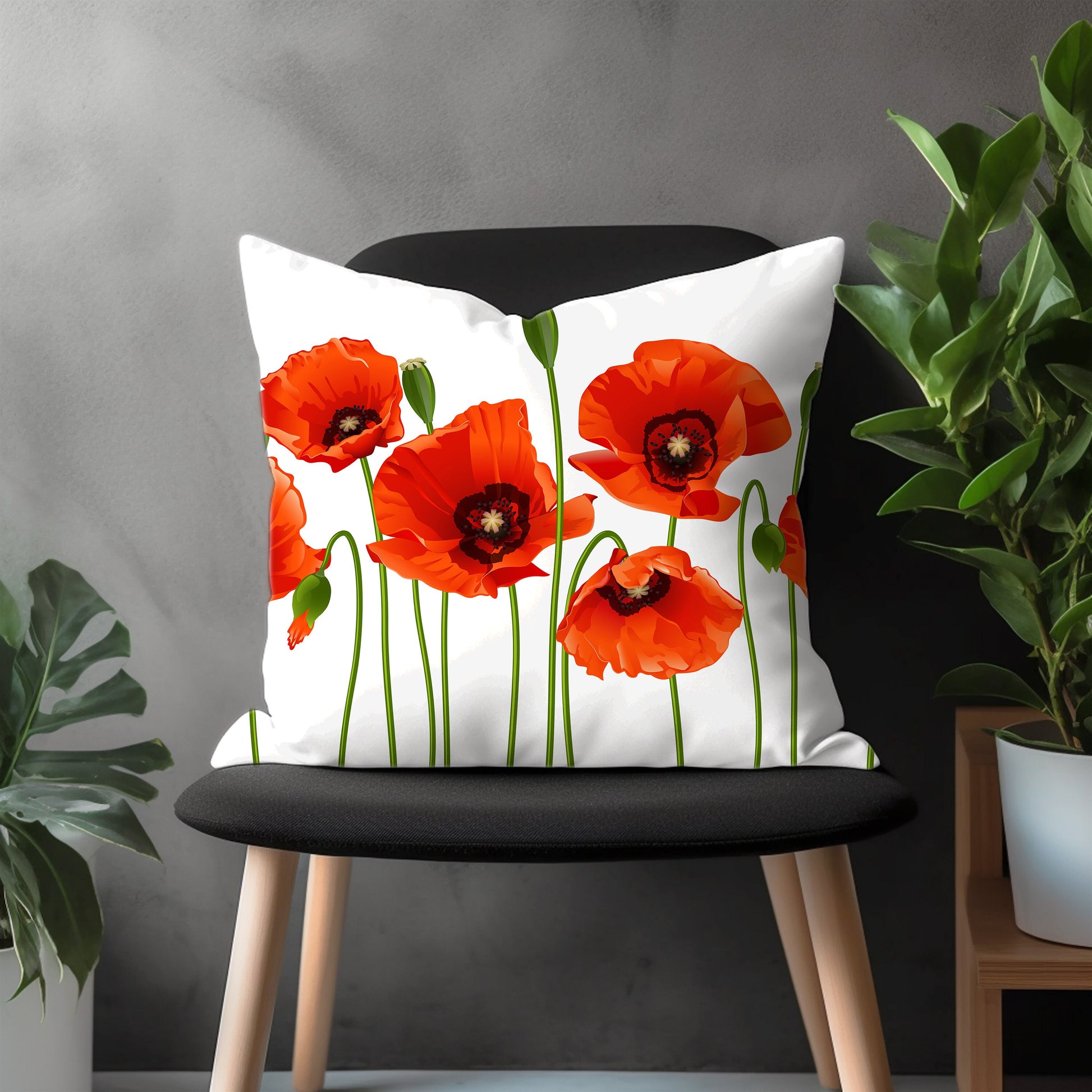 Red Poppy Wildflower Pillow Cover, Botanical Illustration Euro Sham Pillow Case, Garden Plant Bedroom Throw Pillow Case