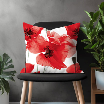 Red Poppy Wildflower Pillow Cover, Botanical Illustration Euro Sham Pillow Case, Garden Plant Bedroom Throw Pillow Case