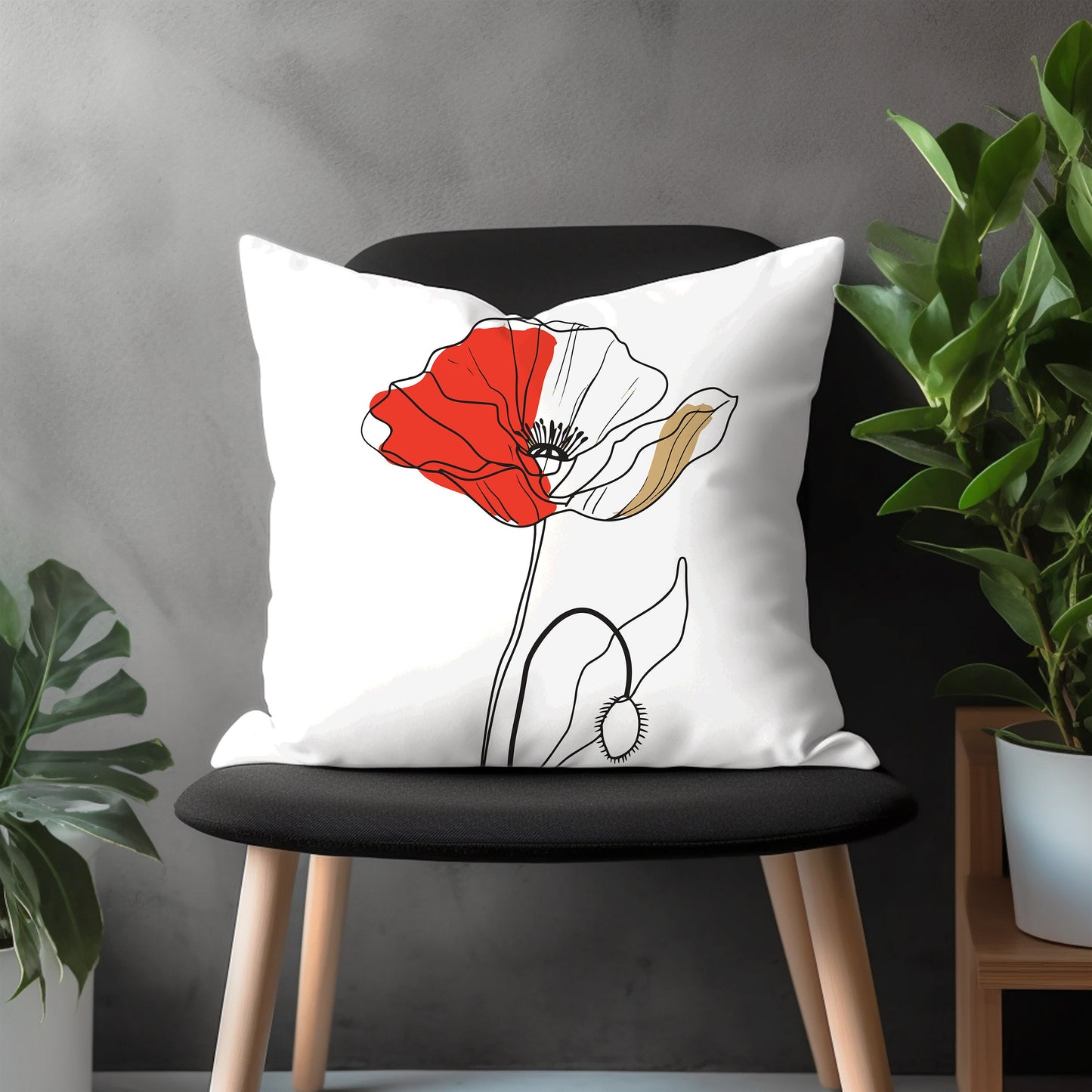 Red Poppy Wildflower Pillow Cover, Botanical Illustration Euro Sham Pillow Case, Garden Plant Bedroom Throw Pillow Case