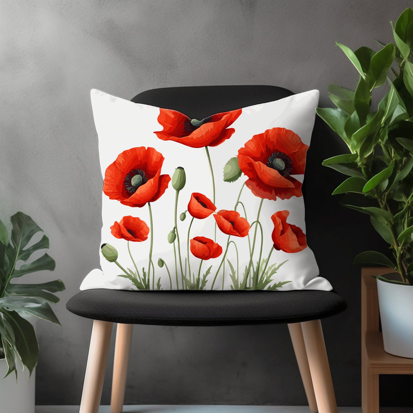 Red Poppy Wildflower Pillow Cover, Botanical Illustration Euro Sham Pillow Case, Garden Plant Bedroom Throw Pillow Case