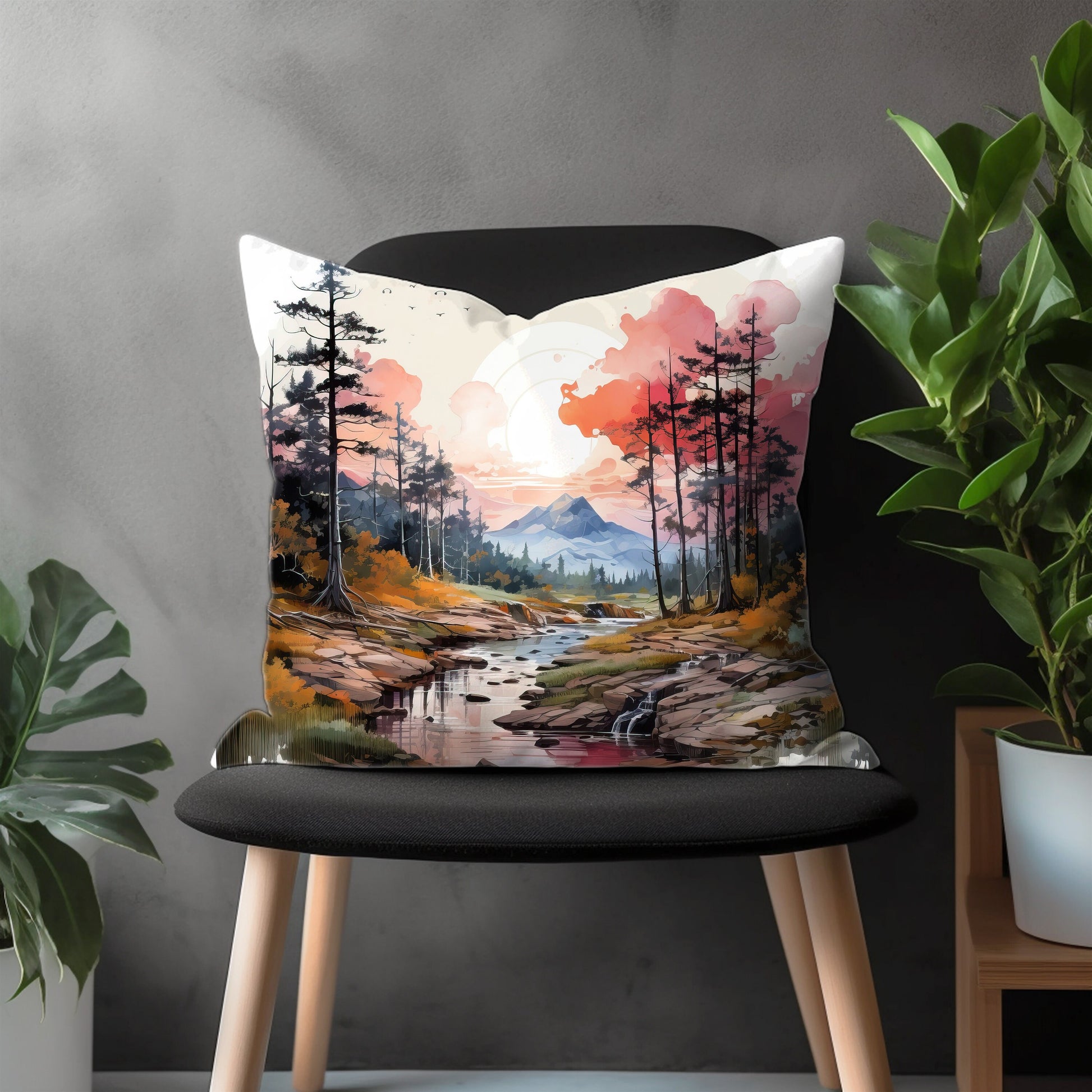 Landscape Pillow Cover, Countryside Bedroom Throw Pillow Case, Panorama View Living Room Decoration, Scenery Home Decor